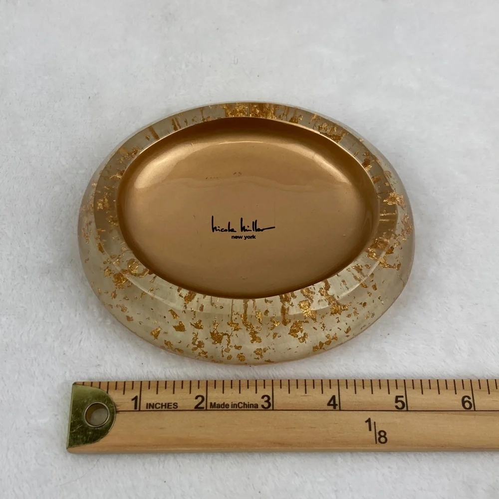 Nicole Miller Gold and Clear Oval Lucite Jewelry/ Soap Dish 5”